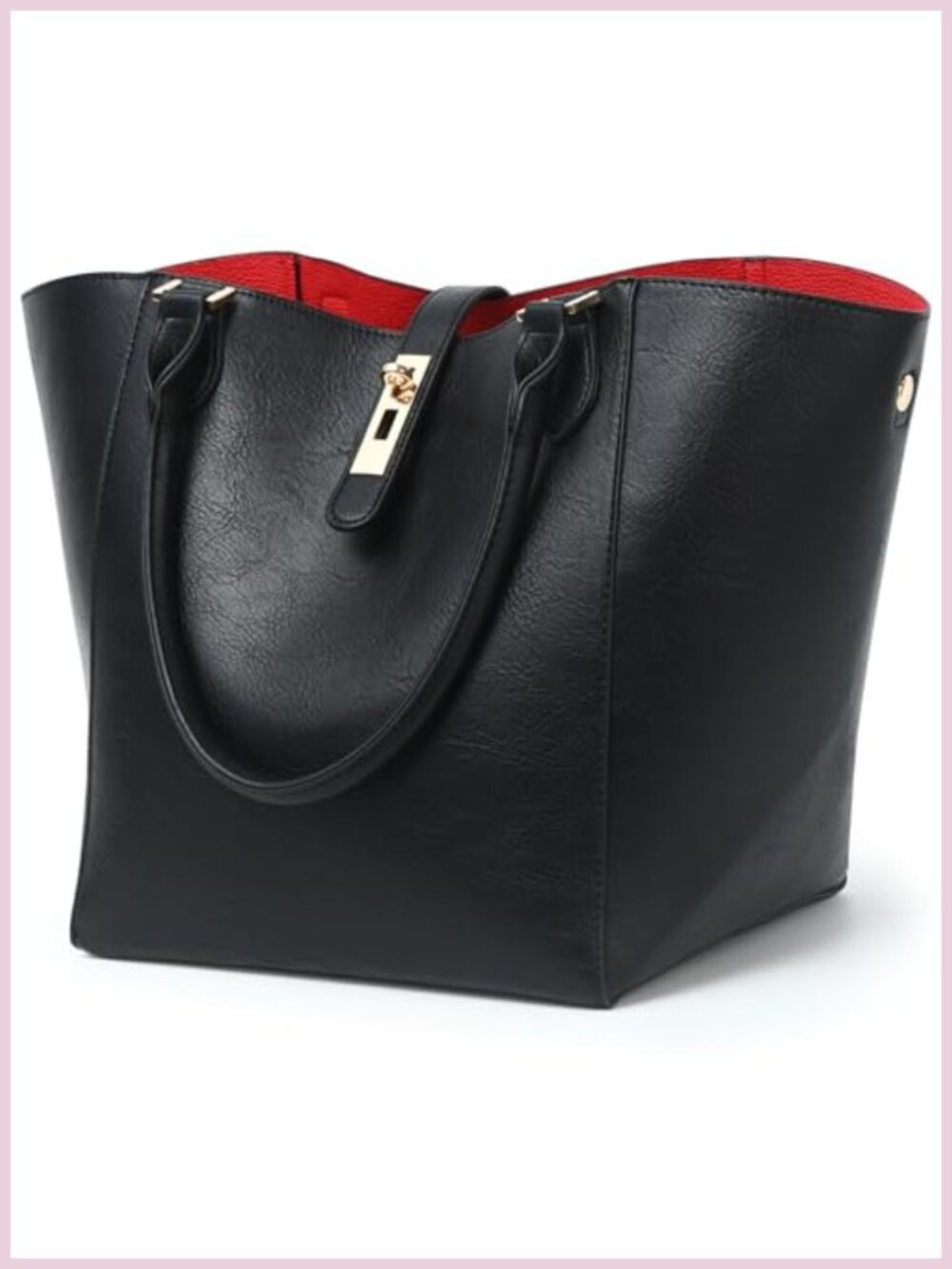 Large PU Leather Work Tote Bag for Women Bucket Shoulder Handbag